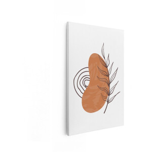Artaza Canvas Schilderij Abstracte Bruine Organische Vormen met Lijntekening van Bladeren - 20x30 cm - Klein - Wanddecoratie Woonkamer - Schilderijen - Muurdecoratie