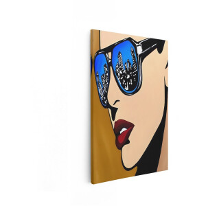 Artaza Canvas Schilderij Pop Art Vrouw met Zonnebril Die een Stadsgezicht Reflecteert - 60x90 cm - Wanddecoratie Woonkamer - Schilderijen - Muurdecoratie