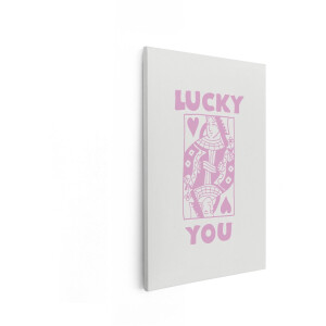 Artaza Canvas Schilderij Speelkaart Lucky You - 60x90 cm - Wanddecoratie Tekst - Muurdecoratie Hart - Decoratie Retro - Roze