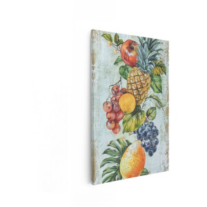 Artaza Canvas Schilderij Stilleven Fruit - 80x120 cm - Wanddecoratie Vintage Ananas - Muurdecoratie Druiven - Decoratie Botanisch Appel