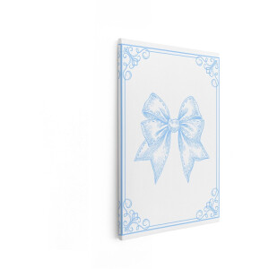 Artaza Canvas Schilderij Lichtblauwe Strik met Sierlijke Hoekornamenten op een Witte Achtergrond - 20x30 cm - Klein - Wanddecoratie Woonkamer - Schilderijen - Muurdecoratie