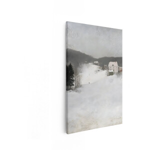 Artaza Canvas Schilderij Winterlandschap - 80x120 cm - Wanddecoratie Besneeuwde Heuvel - Muurdecoratie Natuur - Decoratie Bergen Dorp