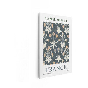 Artaza Canvas Schilderij Vintage Bloemenprint met 'Flower Market' en 'France' Tekst - 80x120 cm - Groot - Wanddecoratie Woonkamer - Schilderijen - Muurdecoratie