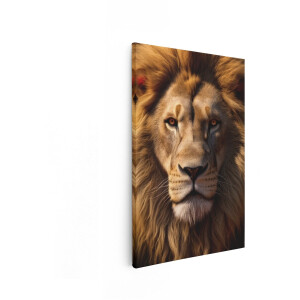 Artaza Canvas Schilderij Machtige Leeuw met Gouden Manen Kijkt Intens Naar de Camera - 80x120 cm - Groot - Wanddecoratie Woonkamer - Schilderijen - Muurdecoratie