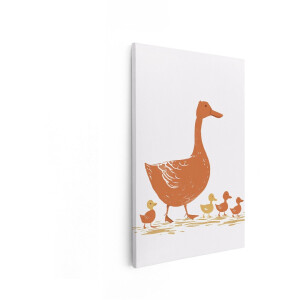 Artaza Canvas Schilderij Eend Met Kuikens - 40x60 cm - Wanddecoratie Kinderkamer - Muurdecoratie Babykamer - Decoratie Dieren Illustratie