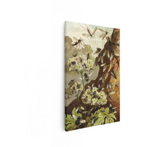 Artaza Canvas Schilderij Insecten - 80x120 cm - Wanddecoratie Natuur - Muurdecoratie Bloemen - Decoratie Vintage Illustratie