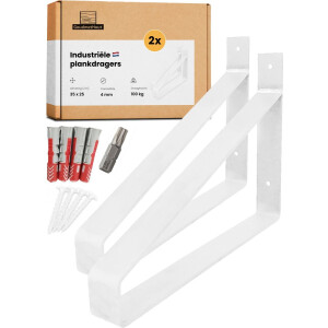 GoudmetHout® Industriële Plankdragers - 35 cm - Stalen Plankdrager voor Wandschap, Muurrek of Wandconsole - Max 100 kg - 2 Stuks - Mat Wit
