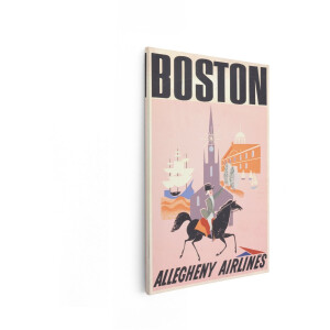 Artaza Canvas Schilderij Vintage Boston Reisposter van Allegheny Airlines met Historische Bezienswaardigheden en Zeilschepen - 80x120 cm - Groot - Wanddecoratie Woonkamer - Schilderijen - Muurdecoratie