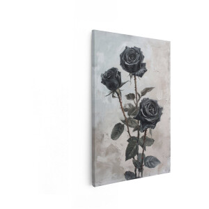 Artaza Canvas Schilderij Drie Schilderijen van Zwarte Rozen met Doornen op een Lichte Achtergrond - 40x60 cm - Wanddecoratie Woonkamer - Schilderijen - Muurdecoratie