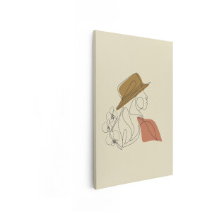 Artaza Canvas Schilderij Abstracte Vrouw - 40x60 cm - Wanddecoratie Line Art - Muurdecoratie Boho - Decoratie Vrouw Met Hoed