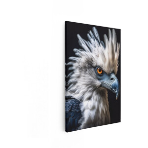 Artaza Canvas Schilderij Machtige Harpij met Intense Oranje Ogen en een Indrukwekkende Kuif tegen een Zwarte Achtergrond - 60x90 cm - Wanddecoratie Woonkamer - Schilderijen - Muurdecoratie