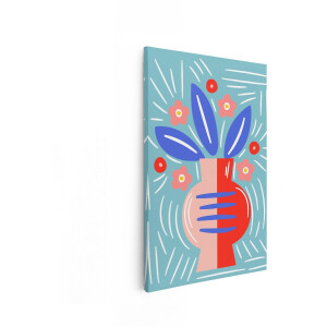 Artaza Canvas Schilderij Abstracte Vaas met Bloemen en Bladeren in Levendige Kleuren - 60x90 cm - Wanddecoratie Woonkamer - Schilderijen - Muurdecoratie