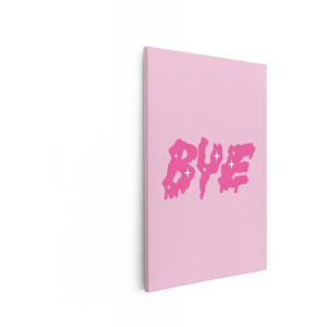 Artaza Canvas Schilderij Roze "Bye" Tekst met Glinsterende Sterren op een Zachte Roze Achtergrond - 80x120 cm - Groot - Wanddecoratie Woonkamer - Schilderijen - Muurdecoratie