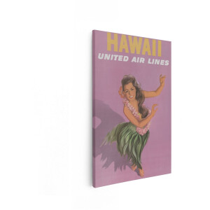 Artaza Canvas Schilderij Hula Danseres Hawaii - 60x90 cm - Vintage Wanddecoratie United Airlines - Muurdecoratie Retro Reisposter - Decoratie Woonkamer