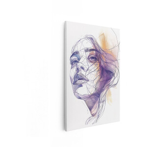 Artaza Canvas Schilderij Abstract Portret Vrouw - 60x90 cm - Wanddecoratie Modern - Muurdecoratie Geometrisch - Decoratie Woonkamer - Paars