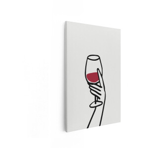 Artaza Canvas Schilderij Minimalistische Illustratie van een Hand Die een Glas Rode Wijn Vasthoudt - 60x90 cm - Wanddecoratie Woonkamer - Schilderijen - Muurdecoratie