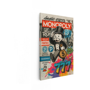 Artaza Canvas Schilderij Monopoly Man - 60x90 cm - Wanddecoratie Graffiti - Muurdecoratie Pop Art - Decoratie Geldzak