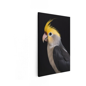 Artaza Canvas Schilderij Prachtige Valkparkiet met Gele Kuif en Grijze Kop op Zwarte Achtergrond - 80x120 cm - Groot - Wanddecoratie Woonkamer - Schilderijen - Muurdecoratie