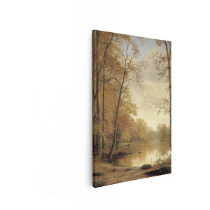 Artaza Canvas Schilderij Schilderachtig Herfstlandschap met een Rustig meer en Gouden Bladeren - 60x90 cm - Wanddecoratie Woonkamer - Schilderijen - Muurdecoratie