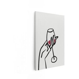 Artaza Canvas Schilderij Minimalistische Illustratie van een Hand Die een Glas Rode Wijn Vasthoudt - 60x90 cm - Wanddecoratie Woonkamer - Schilderijen - Muurdecoratie