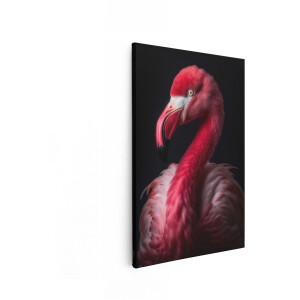 Artaza Canvas Schilderij Close-Up Portret van een Felroze Flamingo met een Zwarte Achtergrond - 40x60 cm - Wanddecoratie Woonkamer - Schilderijen - Muurdecoratie