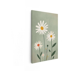 Artaza Canvas Schilderij Madeliefjes - 20x30 cm - Wanddecoratie Bloemen Minimalistisch - Muurdecoratie Boho - Schilderijen Op Canvas Groen