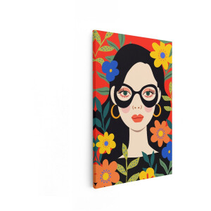 Artaza Canvas Schilderij Vrouw Met Bril - 20x30 cm - Wanddecoratie Boho Bloemen - Muurdecoratie Kleurrijk - Decoratie Woonkamer