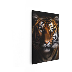 Artaza Canvas Schilderij Tijger - 80x120 cm - Wanddecoratie Dieren - Muurdecoratie Dierenkop - Decoratie Roofdier - Zwart