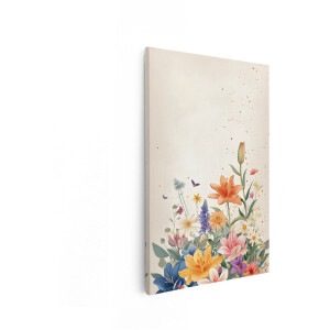 Artaza Canvas Schilderij Zomerse Bloemenpracht met Vlinders in Zachte Aquarelstijl - 40x60 cm - Wanddecoratie Woonkamer - Schilderijen - Muurdecoratie