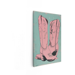 Artaza Canvas Schilderij Roze Cowboylaarzen - 60x90 cm - Wanddecoratie Popart - Muurdecoratie Vintage Slaapkamer - Decoratie Western Roze