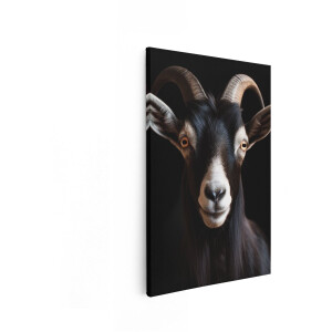 Artaza Canvas Schilderij Portret van een Zwarte Geit met Indrukwekkende Hoorns en Doordringende Ogen - 20x30 cm - Klein - Wanddecoratie Woonkamer - Schilderijen - Muurdecoratie