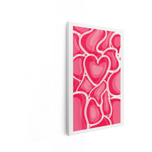 Artaza Canvas Schilderij Abstract Roze Hartjes Patroon met Vloeiende Vormen en Witte Lijnen - 60x90 cm - Wanddecoratie Woonkamer - Schilderijen - Muurdecoratie