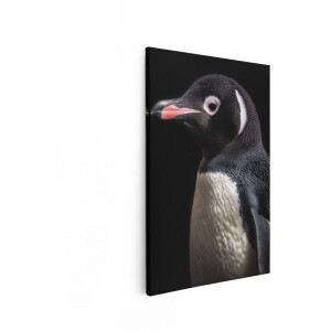 Artaza Canvas Schilderij Close-Up Portret van een Gentoo Pinguïn met een Zwarte Achtergrond - 60x90 cm - Wanddecoratie Woonkamer - Schilderijen - Muurdecoratie