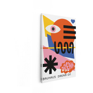 Artaza Canvas Schilderij Abstract Bauhaus-Ontwerp met Oog - Vormen en Tekst "Dream On" - 40x60 cm - Wanddecoratie Woonkamer - Schilderijen - Muurdecoratie