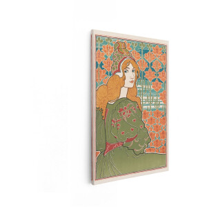 Artaza Canvas Schilderij Vrouw - 80x120 cm - Wanddecoratie Art Nouveau - Muurdecoratie Vintage Bloemen - Decoratie Woonkamer
