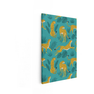 Artaza Canvas Schilderij Cheetah - 80x120 cm - Wanddecoratie Dieren - Muurdecoratie Jungle - Luipaard Decoratie Botanisch - Turquoise