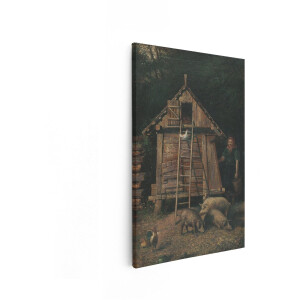 Artaza Canvas Schilderij Boerderij - 80x120 cm - Wanddecoratie Landelijk - Muurdecoratie Varkens - Schilderijen Dieren Klassiek