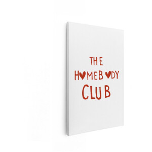 Artaza Canvas Schilderij De Homebody Club-Tekst met Rode Hartjes en een Witte Achtergrond - 20x30 cm - Klein - Wanddecoratie Woonkamer - Schilderijen - Muurdecoratie