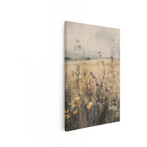 Artaza Canvas Schilderij Zomerse Weide met Wilde Bloemen en Vlinders in de Verte - 60x90 cm - Wanddecoratie Woonkamer - Schilderijen - Muurdecoratie