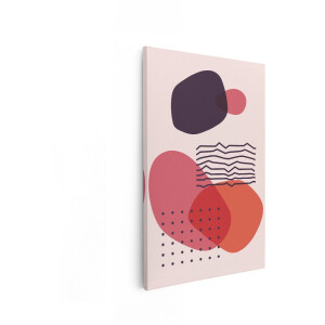 Artaza Canvas Schilderij Abstracte Vormen met Stippen en Lijnen in Warme Kleuren op een Lichte Achtergrond - 80x120 cm - Groot - Wanddecoratie Woonkamer - Schilderijen - Muurdecoratie
