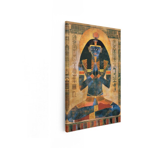 Artaza Canvas Schilderij Gevouwen Handen van de Egyptische Godin Isis met Zonneschijf en Hiërogliefen - 80x120 cm - Groot - Wanddecoratie Woonkamer - Schilderijen - Muurdecoratie