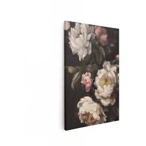 Artaza Canvas Schilderij Gedetailleerd Schilderij van Pioenrozen in Donkere - Dramatische Stijl - 60x90 cm - Wanddecoratie Woonkamer - Schilderijen - Muurdecoratie
