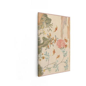 Artaza Canvas Schilderij Chinese Schilderkunst - 80x120 cm - Wanddecoratie Vleermuizen - Muurdecoratie Bamboe - Decoratie Bloemen Vintage