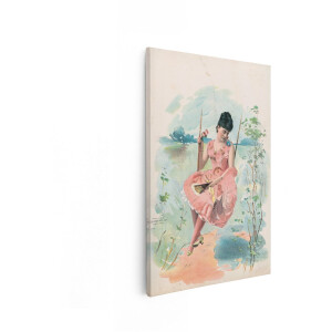 Artaza Canvas Schilderij Vrouw - 60x90 cm - Wanddecoratie Romantisch - Muurdecoratie Vintage - Decoratie Landschap - Roze