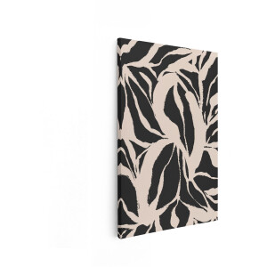 Artaza Canvas Schilderij Abstract - 60x90 cm - Wanddecoratie Boho - Muurdecoratie Bladeren - Decoratie Woonkamer - Zwart Beige