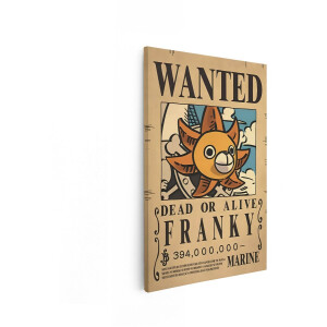 Artaza Canvas Schilderij One Piece Wanted-Poster voor Franky met Sunny-Kun Illustratie en Premie - 80x120 cm - Groot - Wanddecoratie Woonkamer - Schilderijen - Muurdecoratie