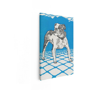 Artaza Canvas Schilderij Bulldog - 80x120 cm - Wanddecoratie Hond - Muurdecoratie Vintage - Decoratie Dieren - Blauw