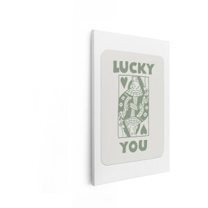 Artaza Canvas Schilderij Lucky You - 80x120 cm - Wanddecoratie Speelkaart - Muurdecoratie Hartenkoningin Vintage - Decoratie Groen Retro