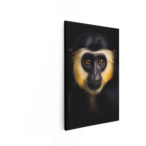 Artaza Canvas Schilderij Portret van een Colobus Aap met Opvallende Gele Wangen en Donkere Vacht - 80x120 cm - Groot - Wanddecoratie Woonkamer - Schilderijen - Muurdecoratie