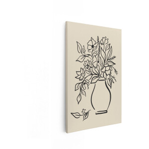 Artaza Canvas Schilderij Minimalistische Lijntekening van een Boeket Bloemen in een Vaas op een Crèmekleurige Achtergrond - 20x30 cm - Klein - Wanddecoratie Woonkamer - Schilderijen - Muurdecoratie